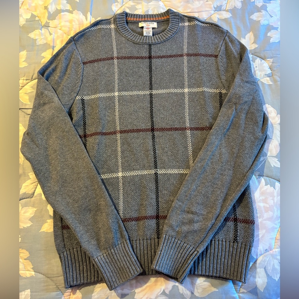 Men’s Dockers Gray Checkered Crewneck Sweater - Size Small